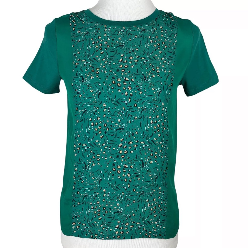 Anthropologie Green Short Sleeve Printed Front Tee